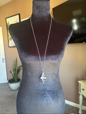 Touchstone Crystal Silver-Tone Tiered Geometric Pendant Necklace